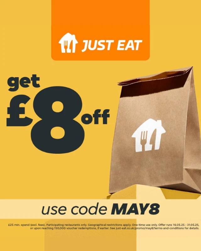 🍔 Fancy a feast for less?

Get £8 off when you spend over £25 on Just Eat – just use code MAY8 at checkout!

Hurry – offer ends on the 31st May.

Order now : https://tr.ee/7-Yv3Ufmha

#justeat #offer #brgrbro #leedsfood #leedstakeaway #batley #discount